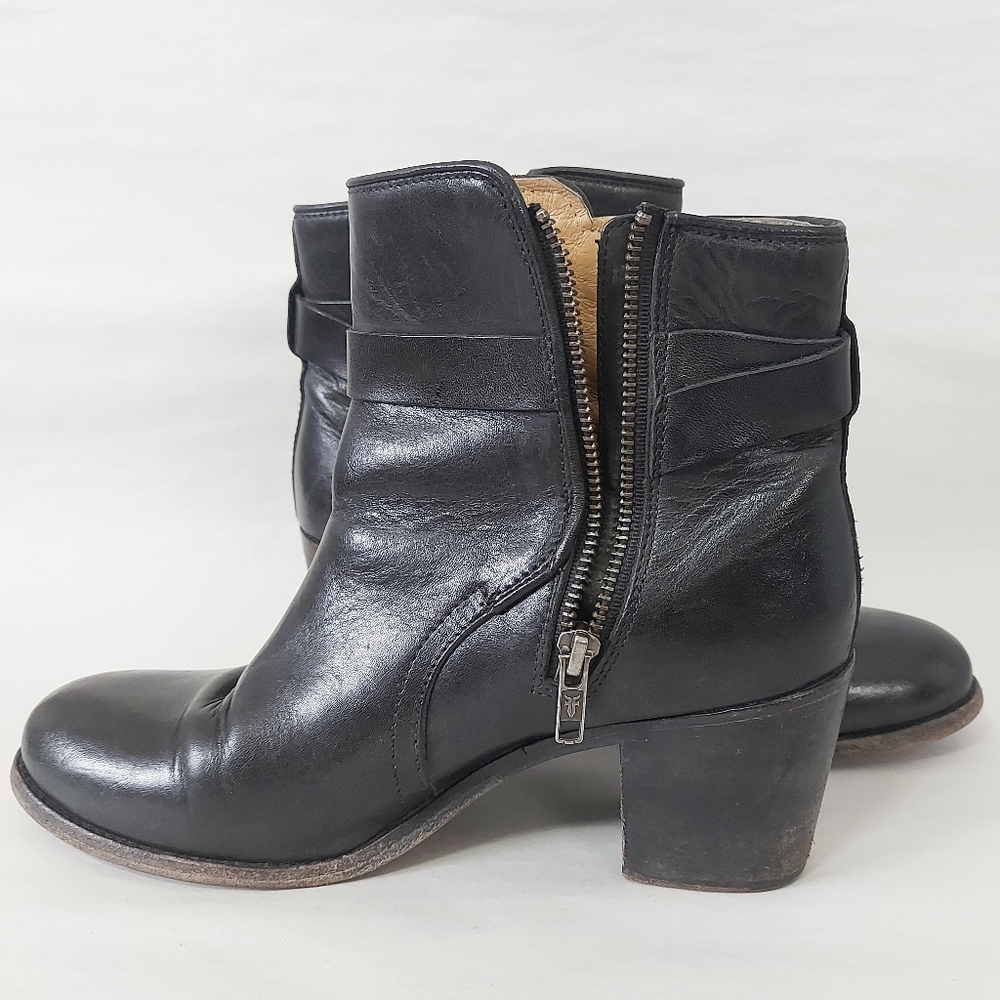 Frye Women Melissa Knotted Short Boots Size 8.5 Black Leather Edge Buckle Strap - Picture 8 of 16
